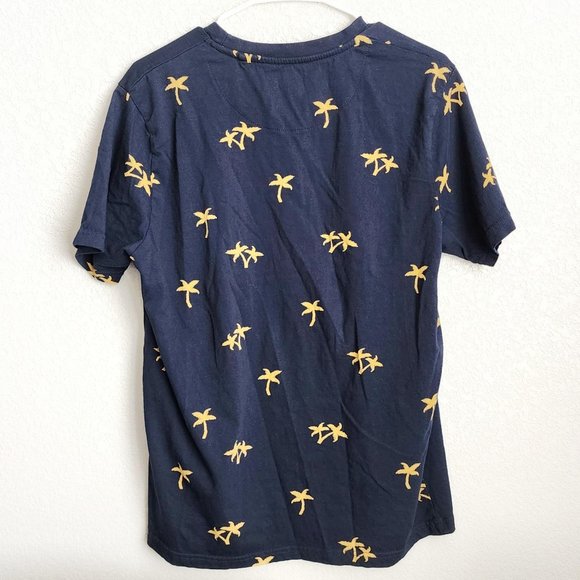 DENIM & FLOWERS Navy Blue Palm Tree Short Sleeve Shirt T-Shirt - Picture 2 of 5